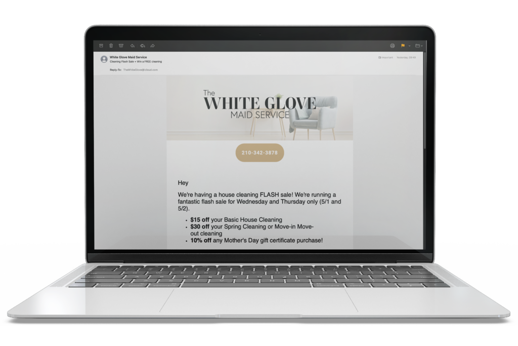 Picture of the White Glove Newsletter on a computer.