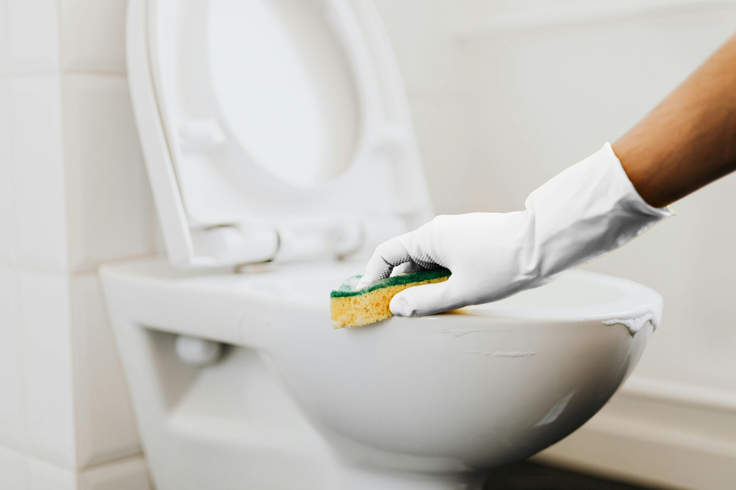 White Glove Service. Cleaning a toilet.
